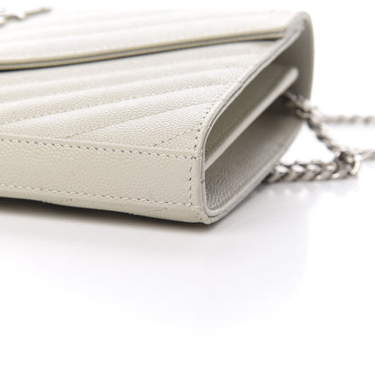 Saint Laurent Grain De Poudre Matelasse Chevron Monogram Chain Wallet Icy White 10 of 11