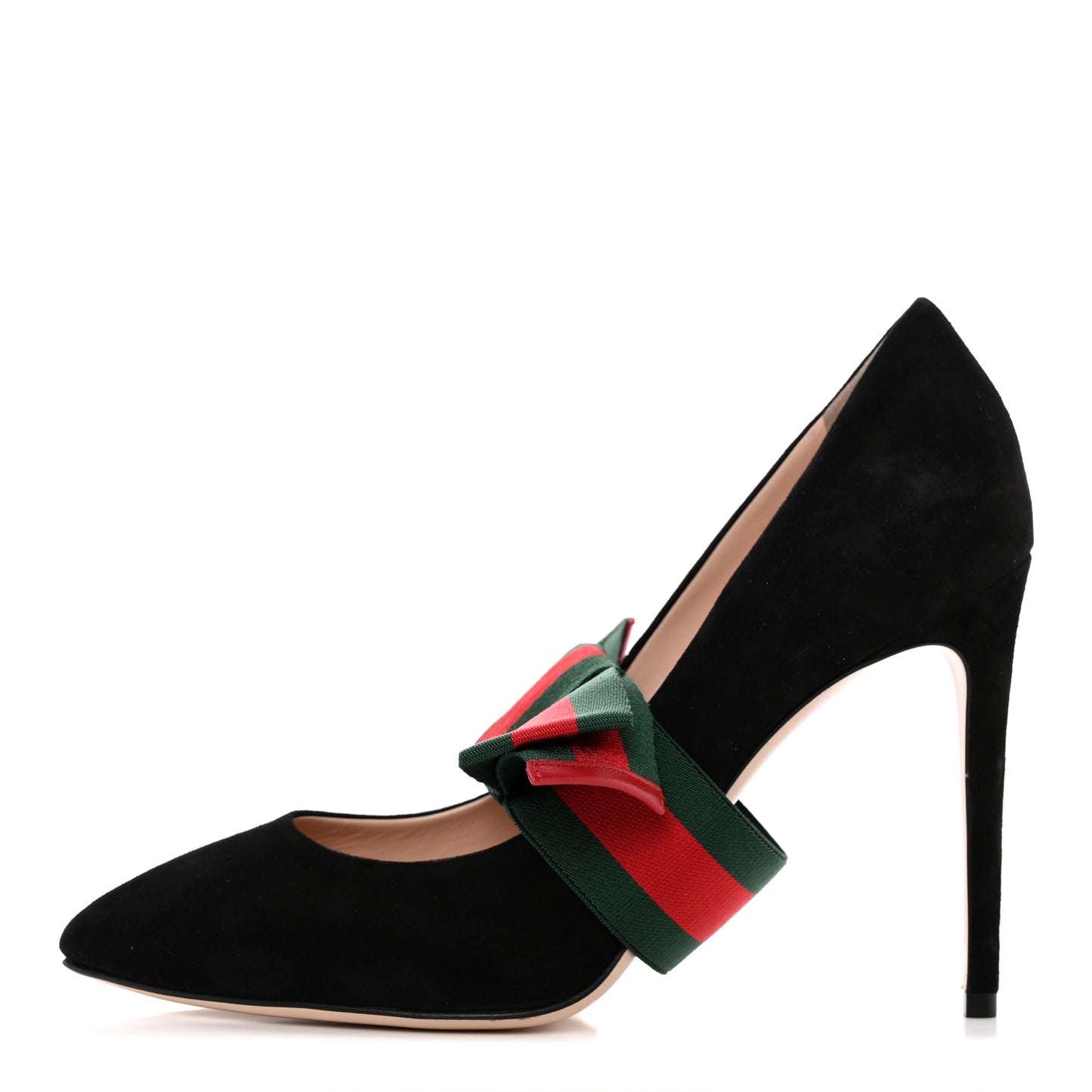 Kid Scamosciato Removable Web Bow High Heel Pumps 39.5 Black