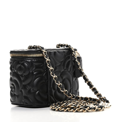 Chanel Lambskin Camellia Embossed Mini Vanity Case With Chain Black 3 of 10