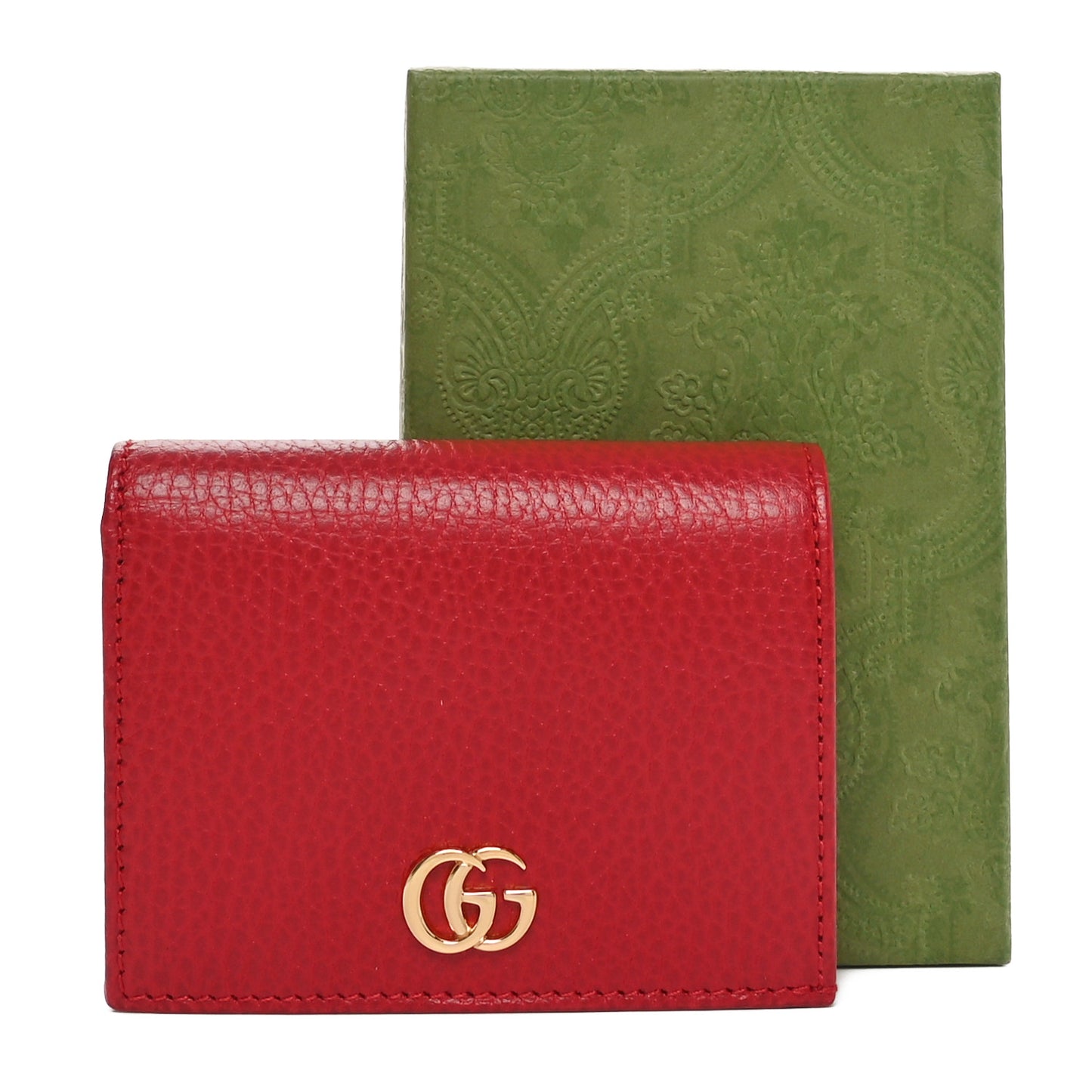 Dollar Calfskin GG Marmont Card Case Hibiscus Red