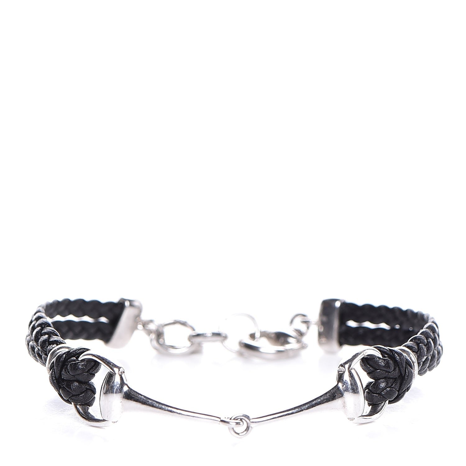 Gucci Sterling Silver Leather Horsebit Bracelet Black 1 of 5