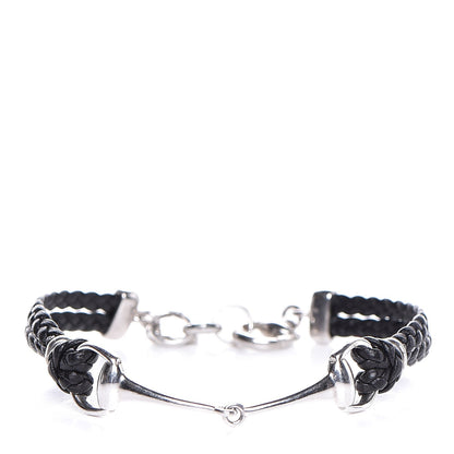 Gucci Sterling Silver Leather Horsebit Bracelet Black 1 of 5