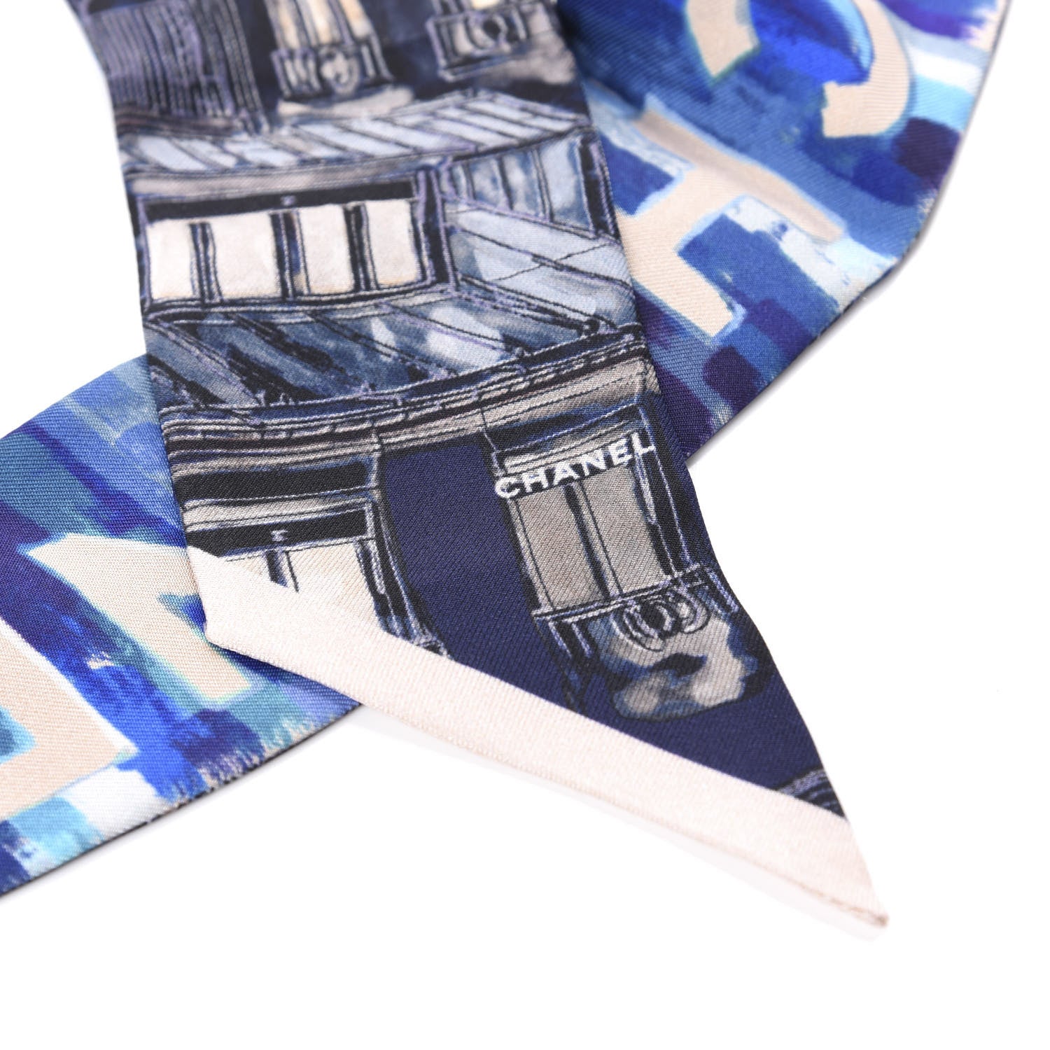 Chanel Silk Twill Slim Bandeau Scarf Blue White 3 of 3