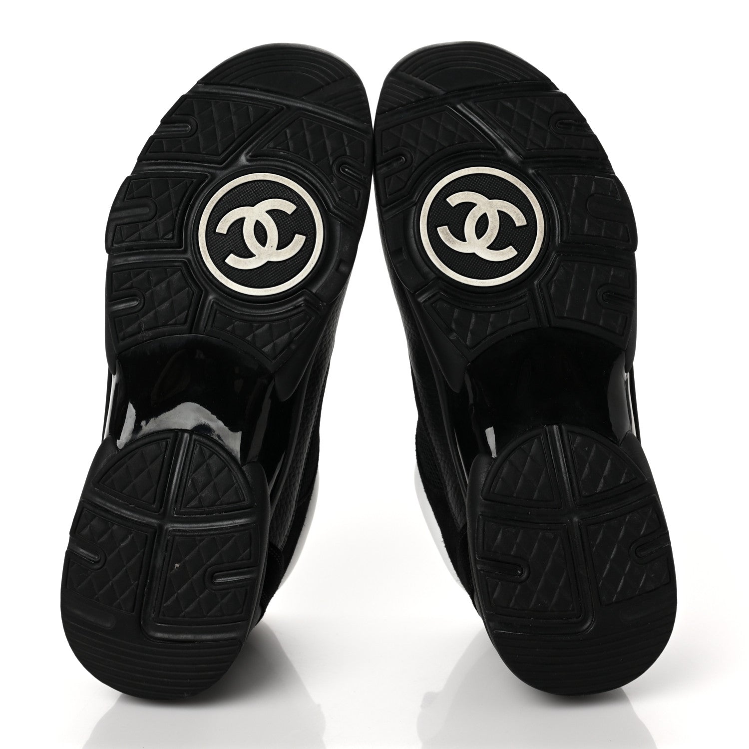 Chanel Mesh Suede Calfskin Grained Calfskin Mens CC Sneakers 45 Black White 5 of 7