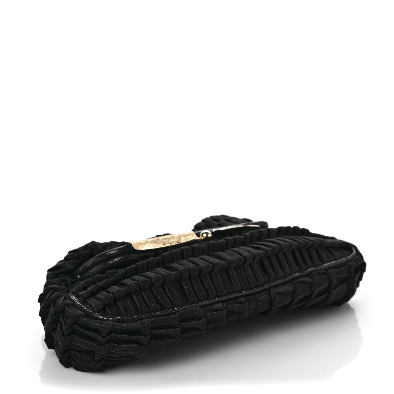 Fendi Satin Quilted Ruffle Borderline Clutch Black 4 of 6