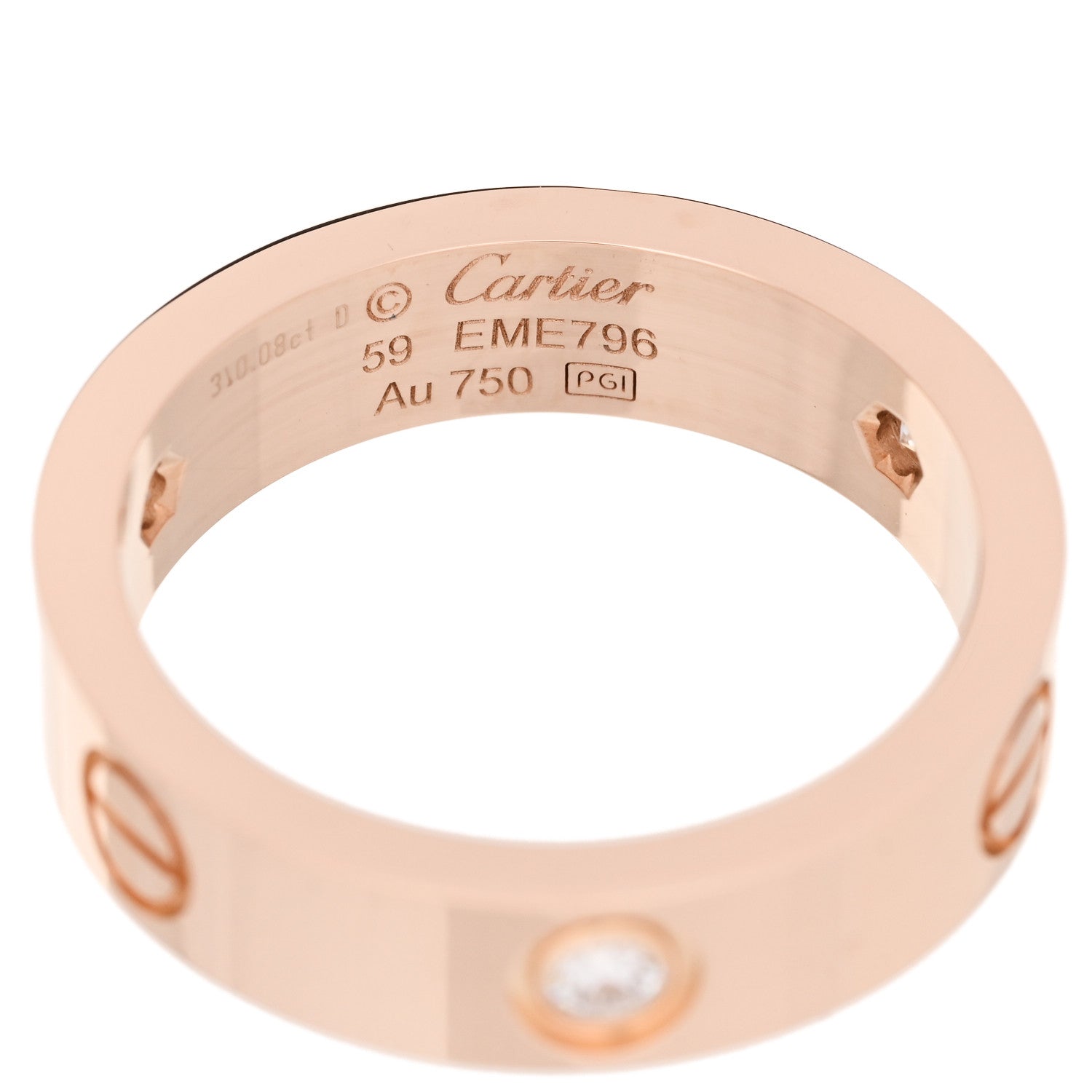 Cartier 18K Pink Gold 3 Diamond 5.5mm LOVE Ring 59 8.75 4 of 4