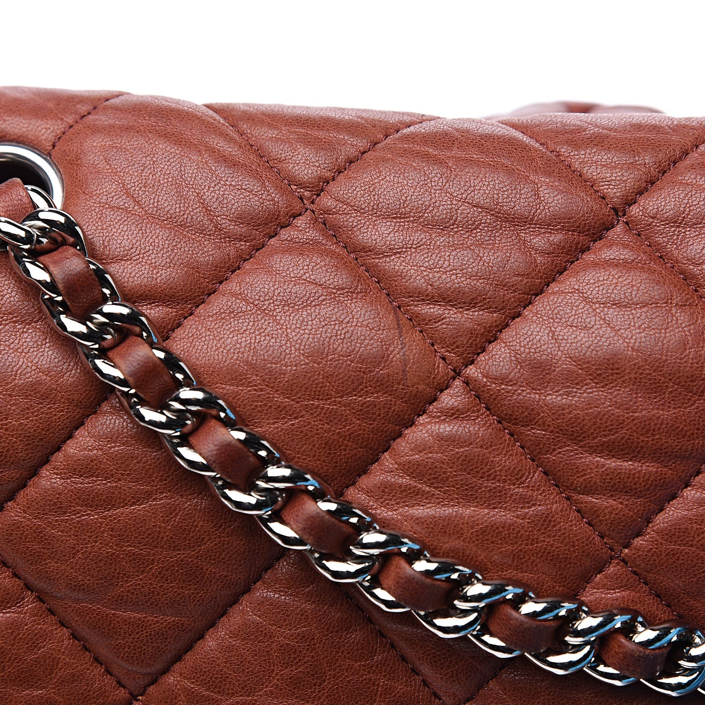 Washed Lambskin Quilted Large Chain Around Messenger Brown