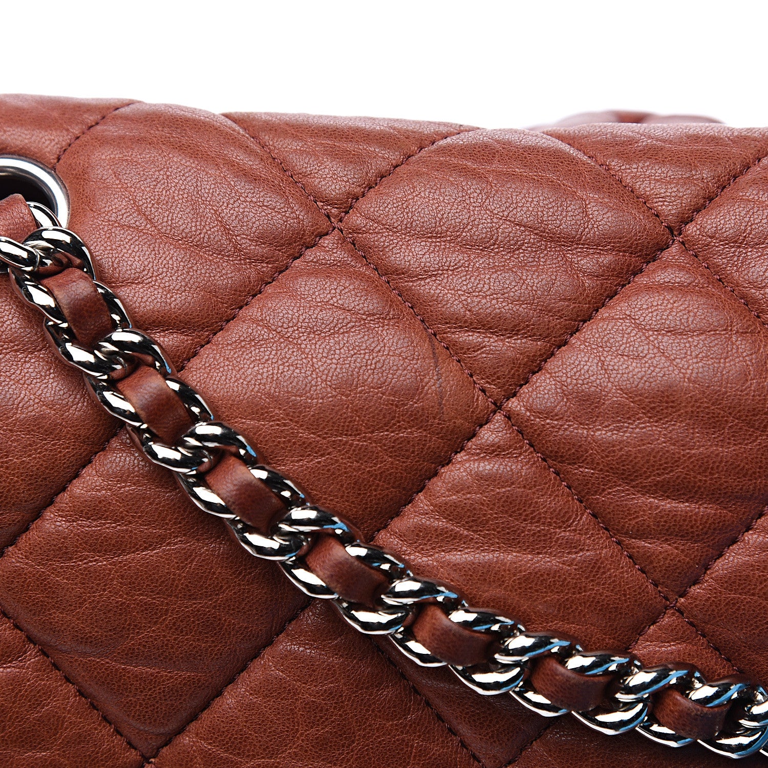 Chanel Washed Lambskin Quilted Large Chain Around Messenger Brown 15 of 15