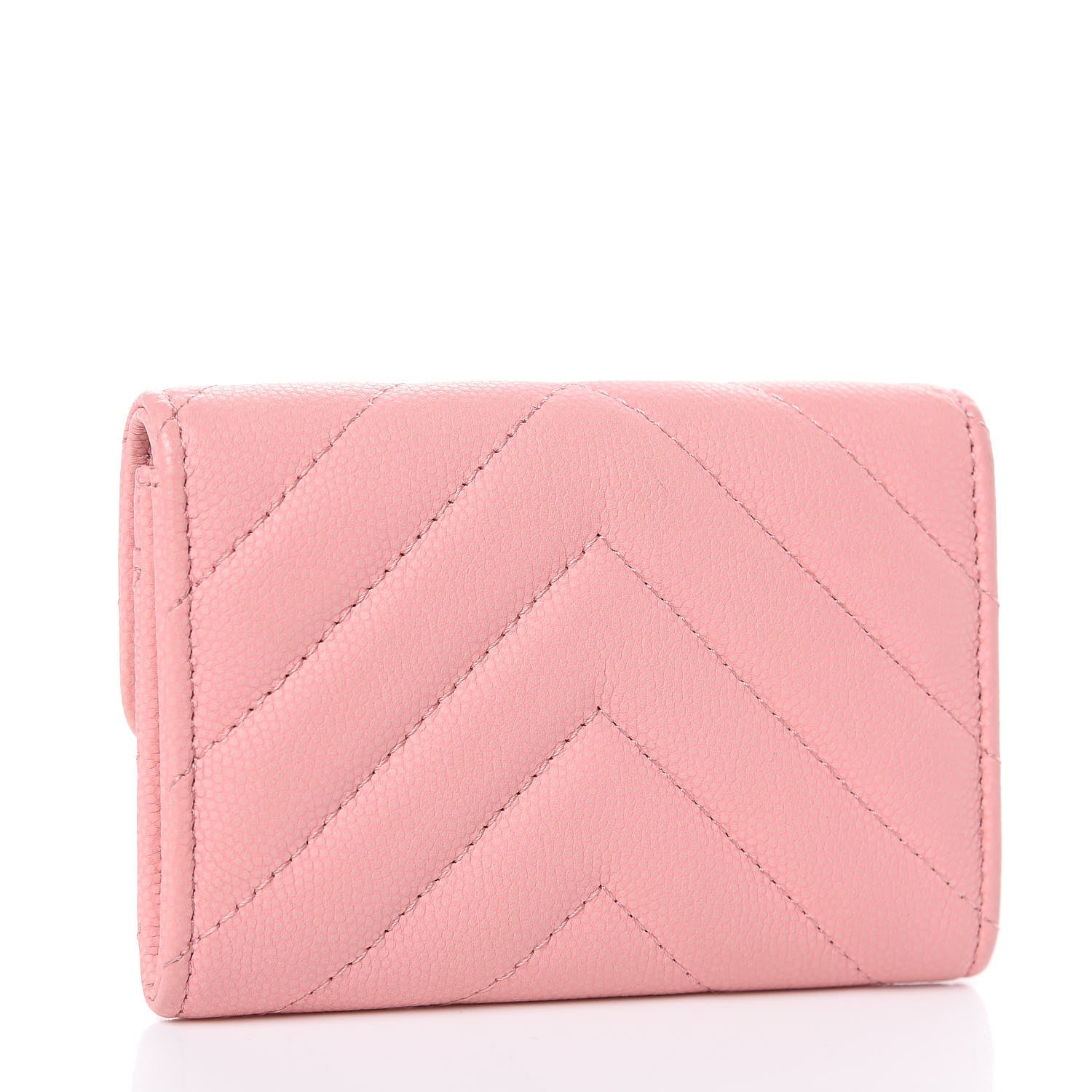 Chanel Caviar Chevron Quilted Flap Card Holder Pink 3 of 11