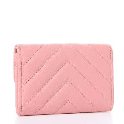 Chanel Caviar Chevron Quilted Flap Card Holder Pink 3 of 11