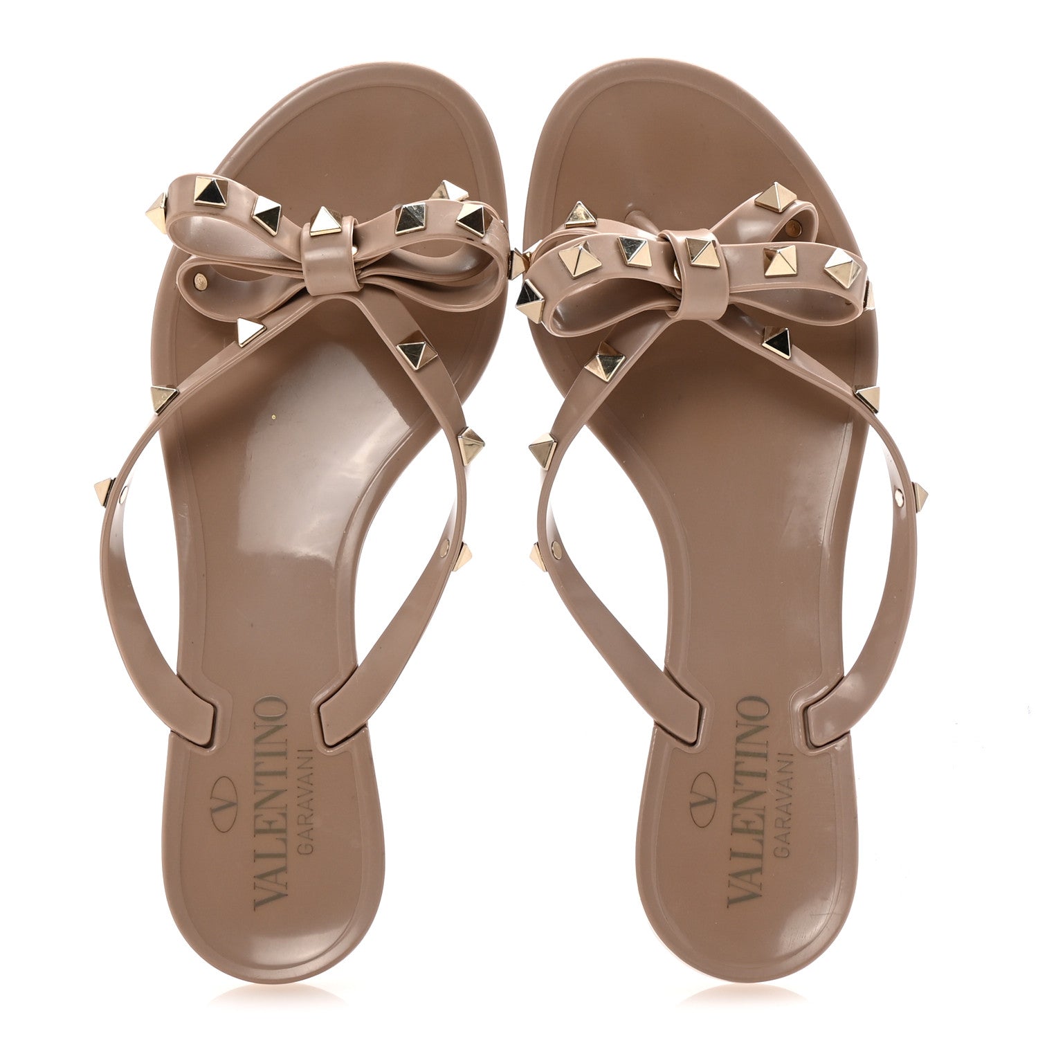 Valentino Garavani PVC Jelly Rockstud Bow Thong Sandals 35 Poudre 2 of 9