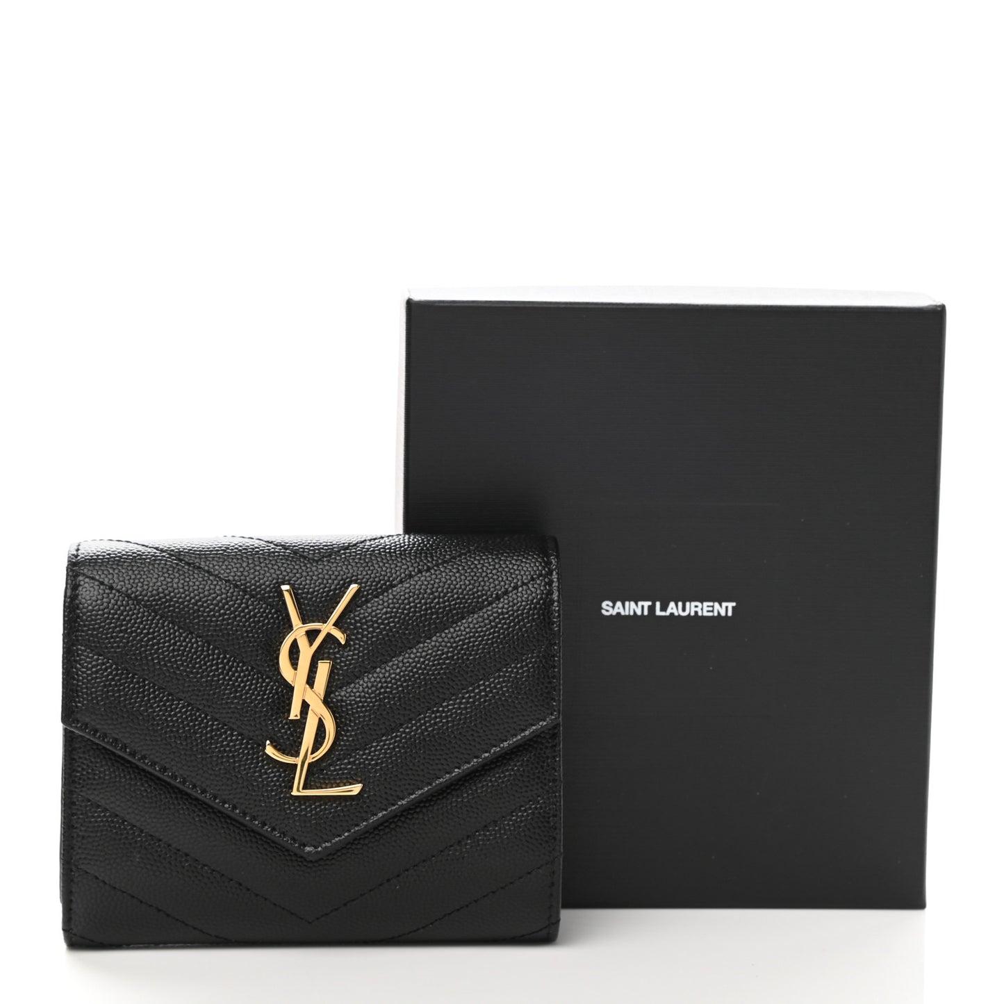 Grain De Poudre Matelasse Chevron Monogram Compact Tri Fold Wallet Black