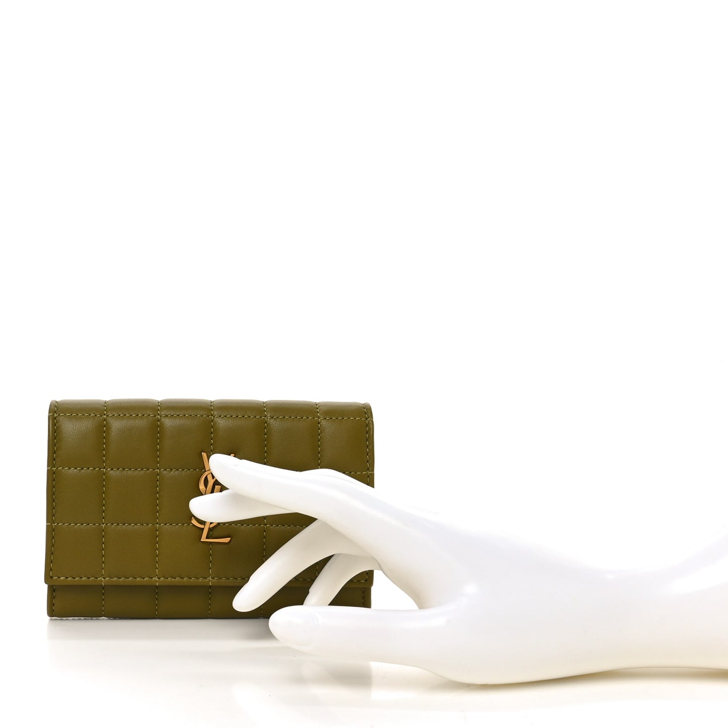 Lambskin Carre Quilted Cassandre Small Envelope Wallet Olive Drab