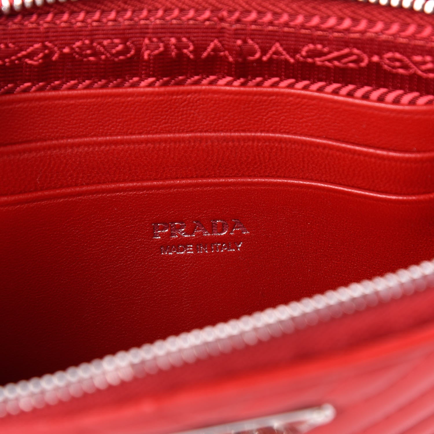 Prada Nappa Impunture Diagramme Mini Double Zip Chain Crossbody Bag Fuoco 7 of 10