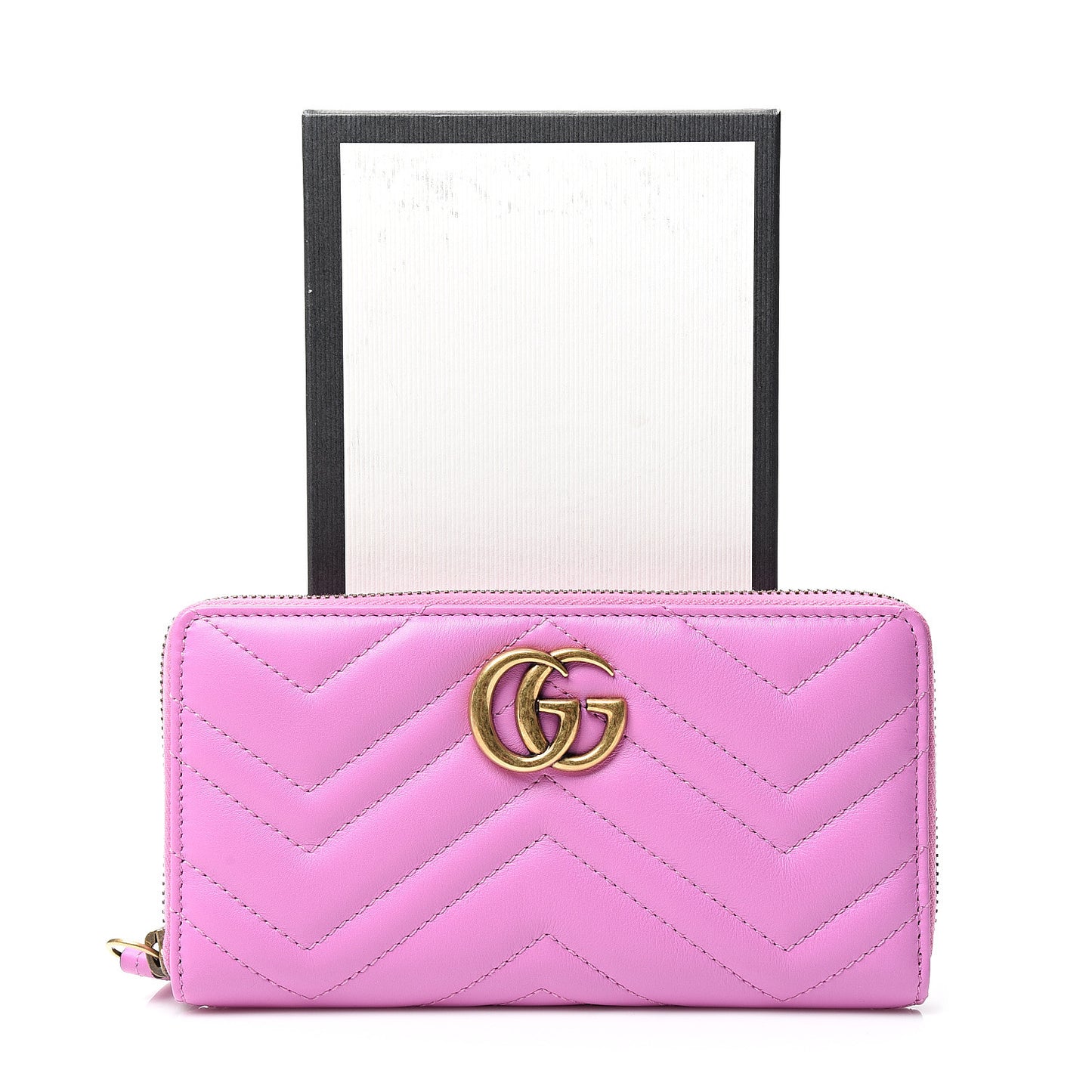 Calfskin Matelasse GG Marmont Zip Around Wallet Candy Mousse