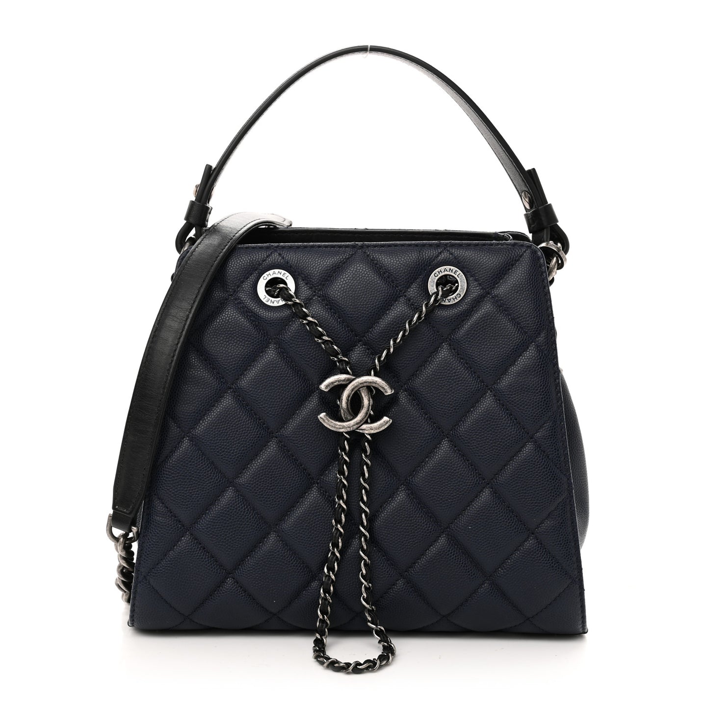 Caviar Quilted Small CC Bucket Bag Navy