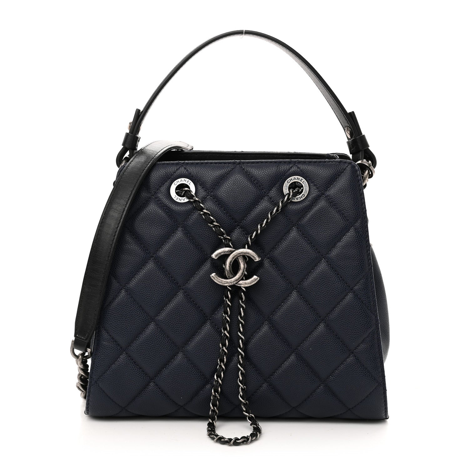 Chanel Caviar Quilted Small CC Bucket Bag Navy 1 of 10