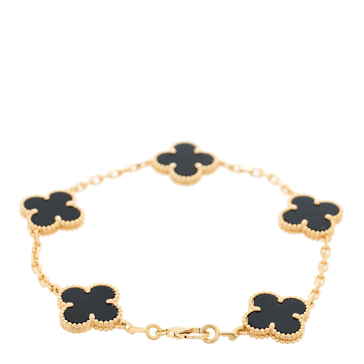 18K Yellow Gold Black Onyx 5 Motifs Vintage Alhambra Bracelet