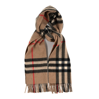 Burberry Cashmere House Check Fringe Scarf Camel 1 of 3