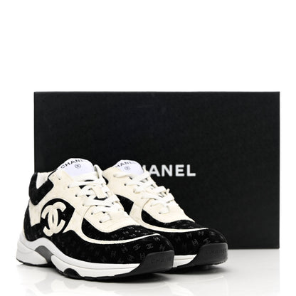 Chanel Nylon Suede Calfskin Printed CC Sneakers 39 White Black 11 of 11