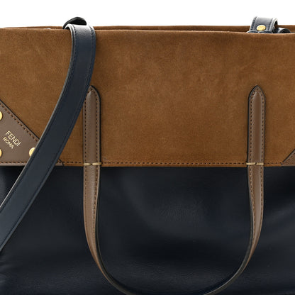 Fendi Vitello Grace Suede Large Flip Tote Midnight Marrone 8 of 12