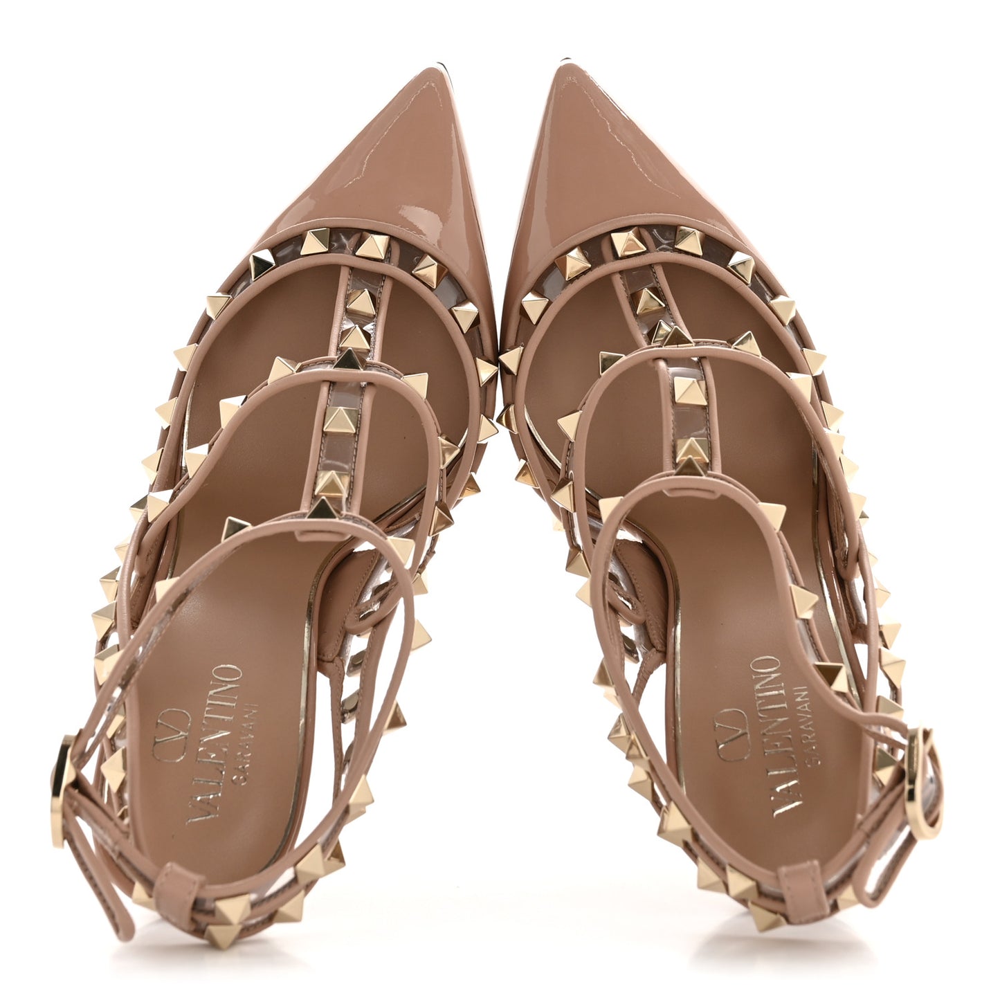 Patent PVC Rockstud Ankle Strap 100mm Pumps 37 Rose
