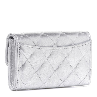 Chanel Metallic Lambskin Quilted Flap Card Holder Wallet Silver 3 of 9