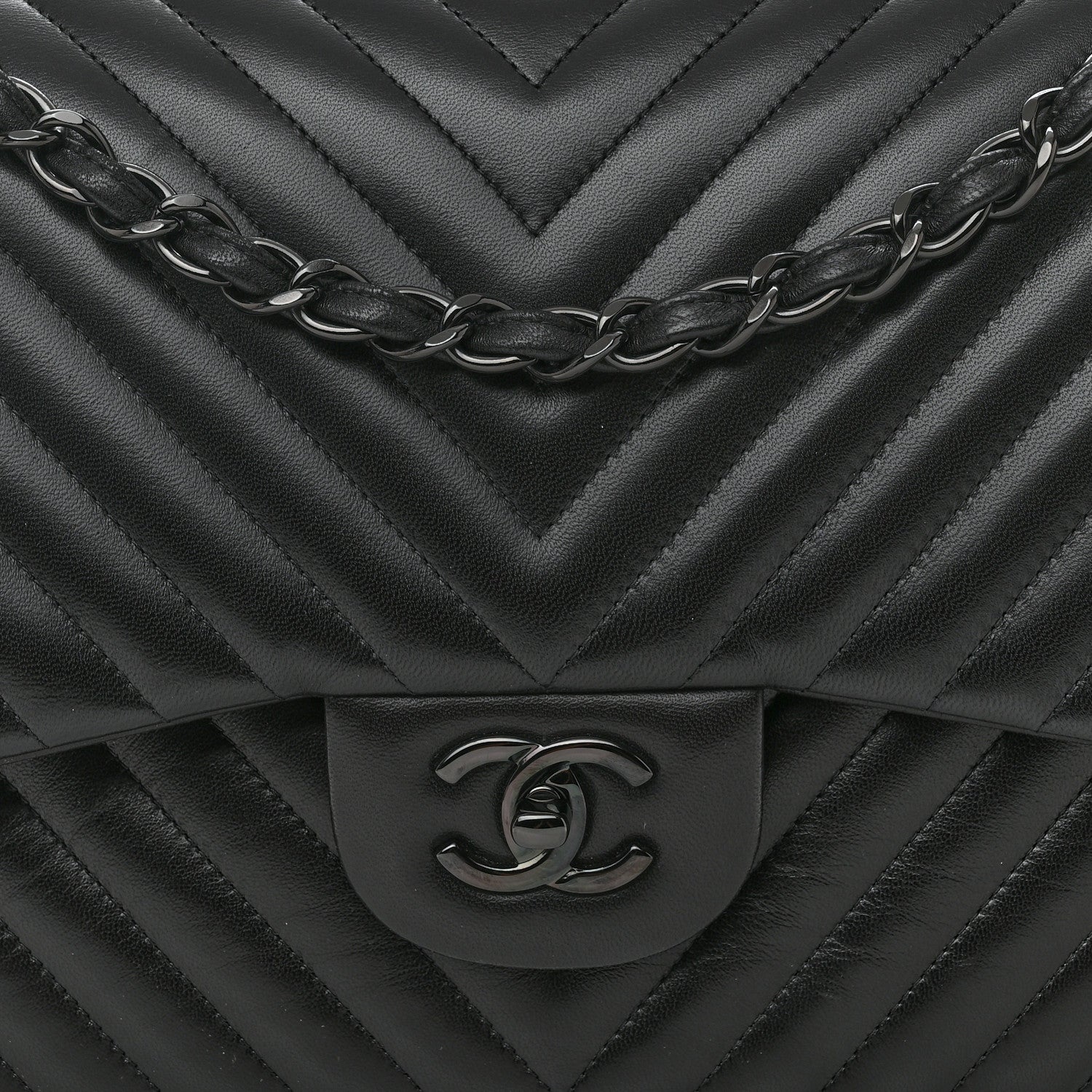 Chanel Lambskin Chevron Quilted Jumbo Double Flap So Black 8 of 11