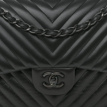 Chanel Lambskin Chevron Quilted Jumbo Double Flap So Black 8 of 11