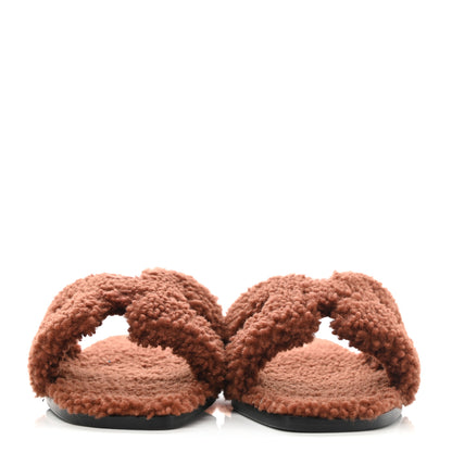 Hermes Woolskin Oran Sandals 38.5 Cognac 2 of 9