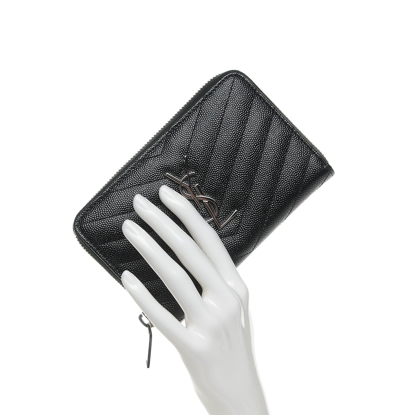 Grain De Poudre Matelasse Chevron Monogram Zip Around Wallet Black