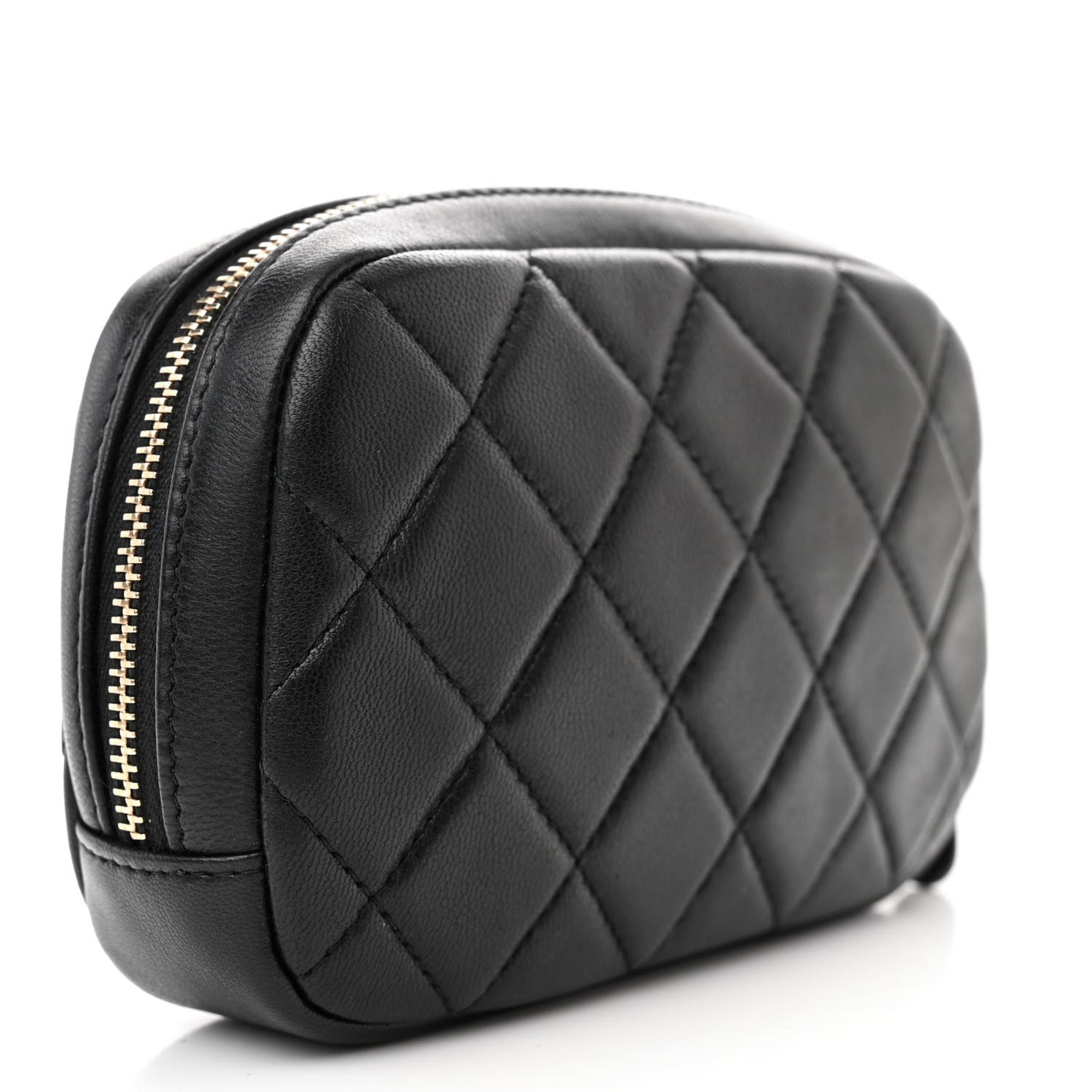 Lambskin Quilted Small Curvy Pouch Cosmetic Case Black