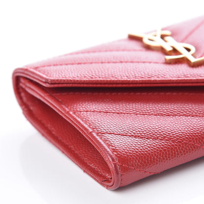 Saint Laurent Grain De Poudre Matelasse Chevron Small Monogram Envelope Wallet Rouge Eros 8 of 11