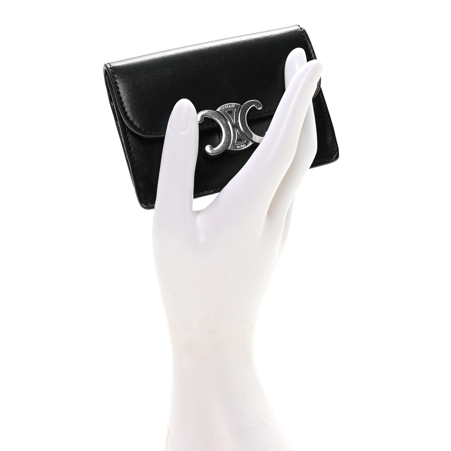 Celine Shiny Calfskin Triomphe Flap Card Holder Black 2 of 8