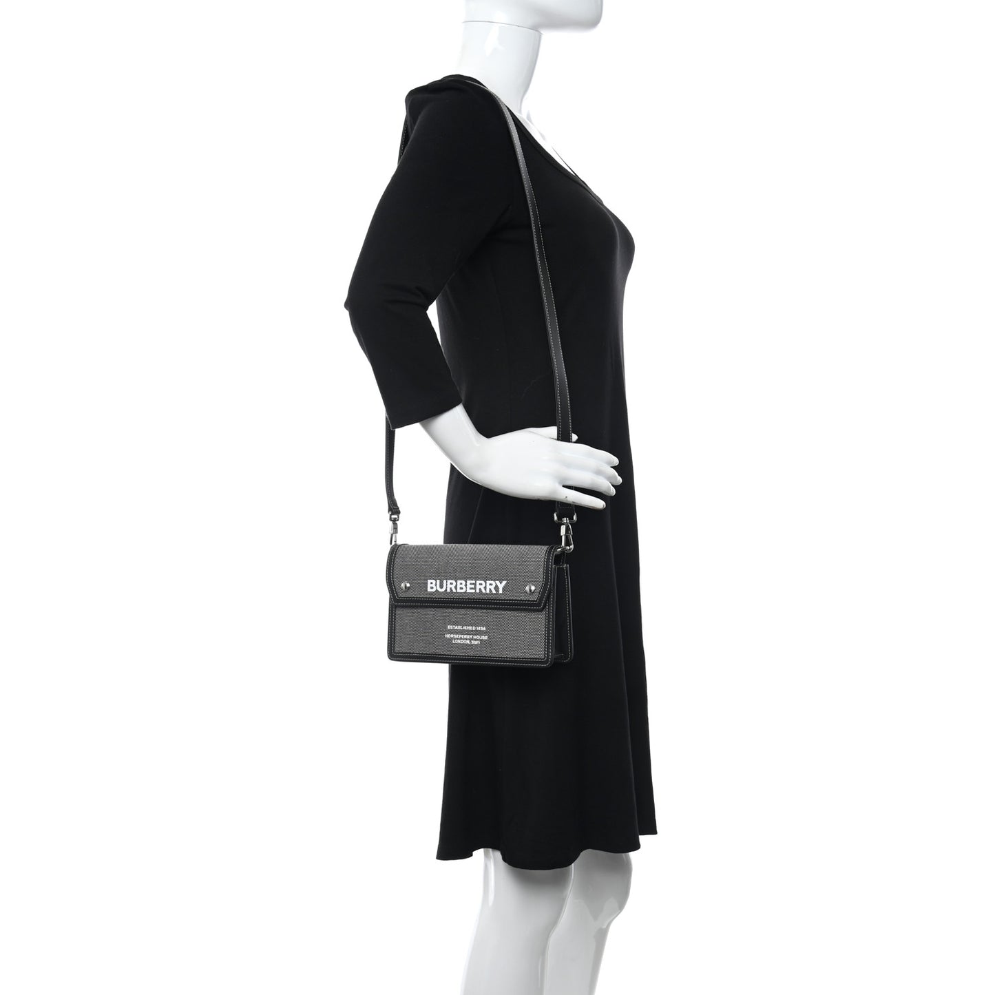 Cotton Canvas Horseferry Print Crossbody Black