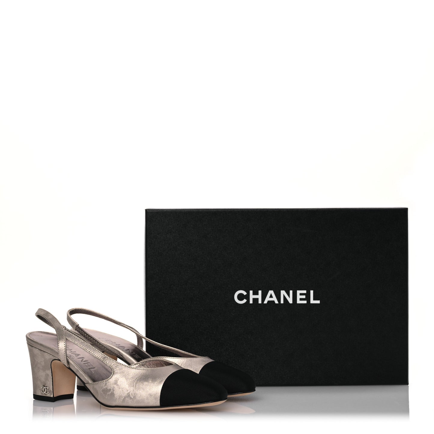 Laminated Lambskin Grosgrain Cap Toe CC Slingback Pumps 37 Copper Black