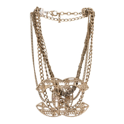 Chanel Tweed Effect Multi Strand CC Large Pendant Necklace Gold 3 of 5