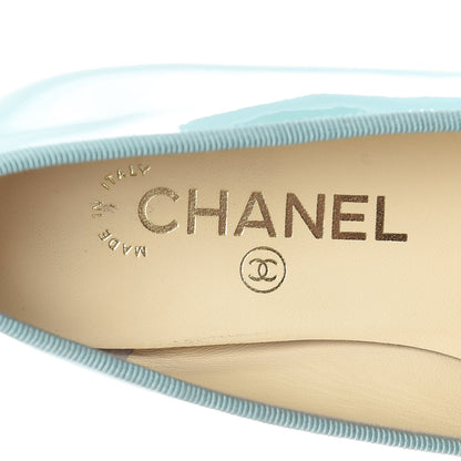 Chanel Calfskin Patent CC Cap Toe Ballerina Flats 37 Light Green 9 of 14