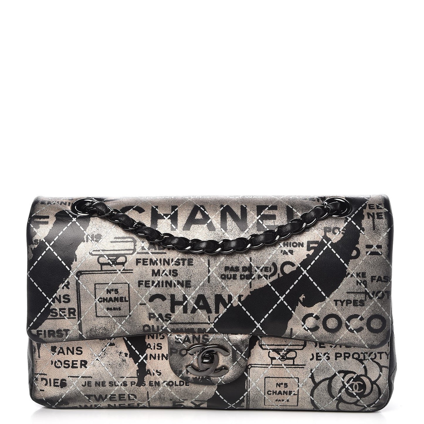 Lambskin Hand Painted Medium Double Flap Black