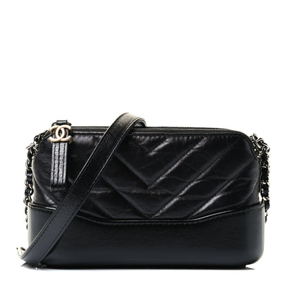 Chanel Aged Calfskin Chevron Quilted Small Gabrielle Clutch With Chain Black 1 of 4