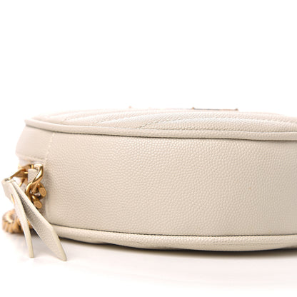 Saint Laurent Grain De Poudre Matelasse Chevron Quilted Round Vinyle Camera Bag White 6 of 8
