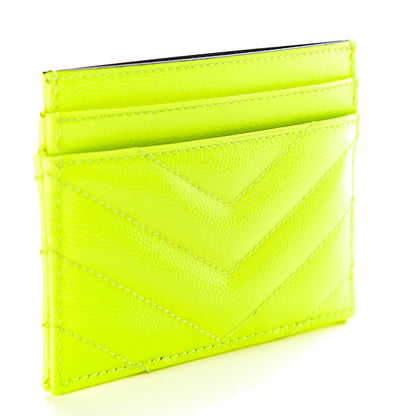 Saint Laurent Patent Grain De Poudre Matelasse Chevron Monogram Credit Card Case Neon Yellow 3 of 8