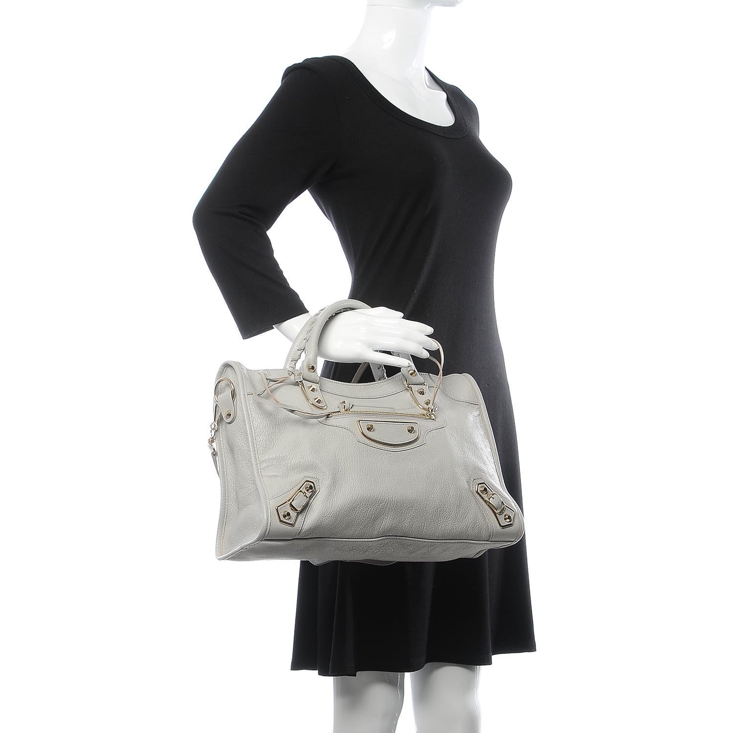 BALENCIAGA Chevre Gold Metallic Edge City Gris Perle