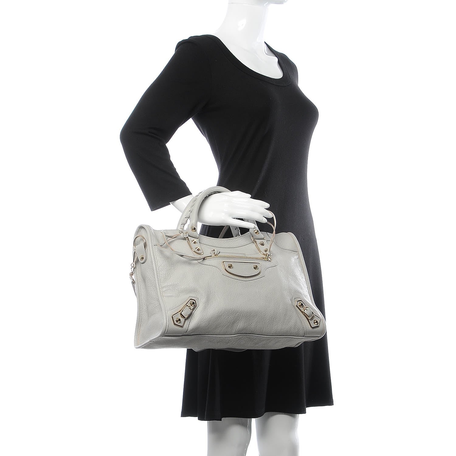 Louis Vuitton BALENCIAGA Chevre Gold Metallic Edge City Gris Perle 2 of 10