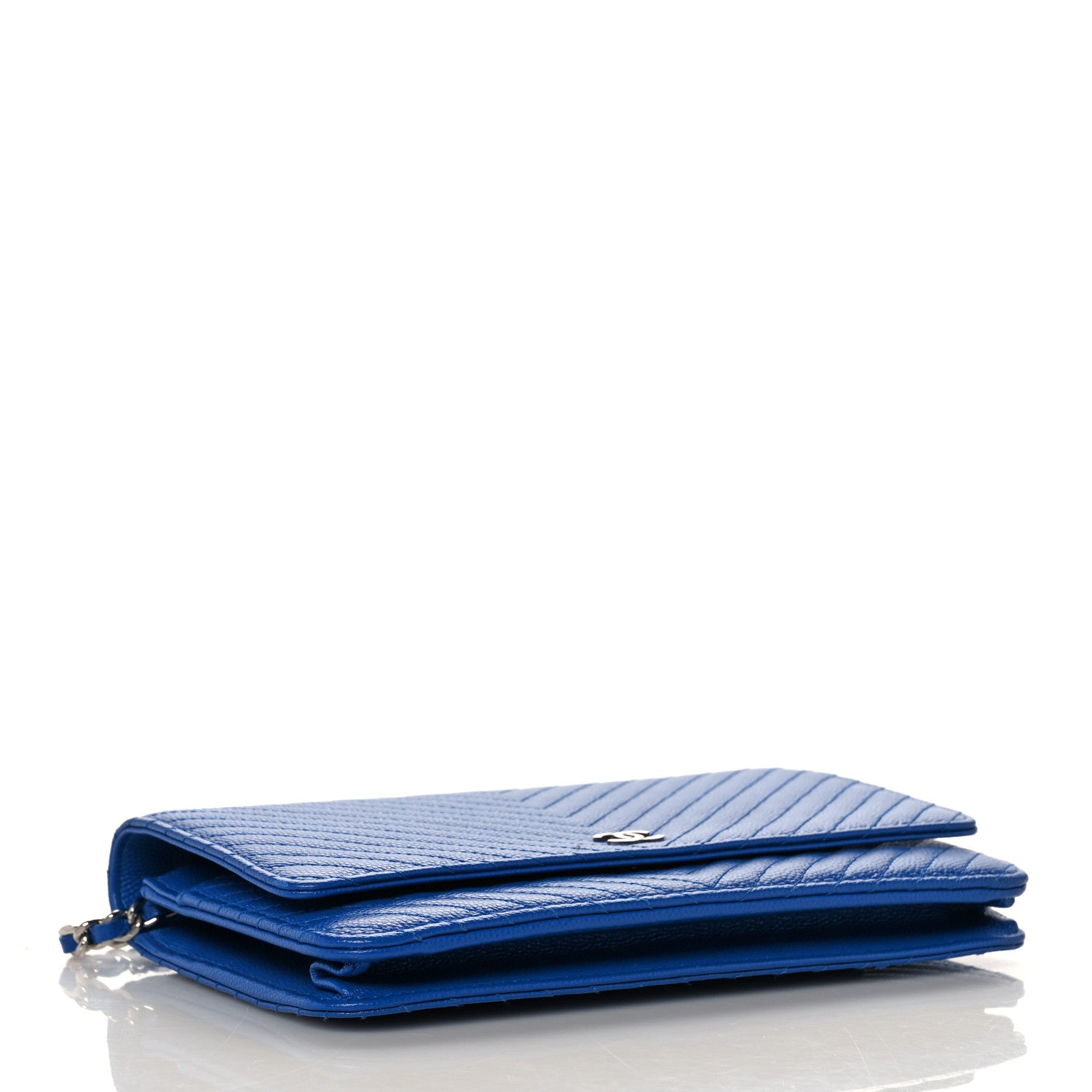 Chanel Caviar Chevron Quilted Wallet On Chain WOC Blue 4 of 10