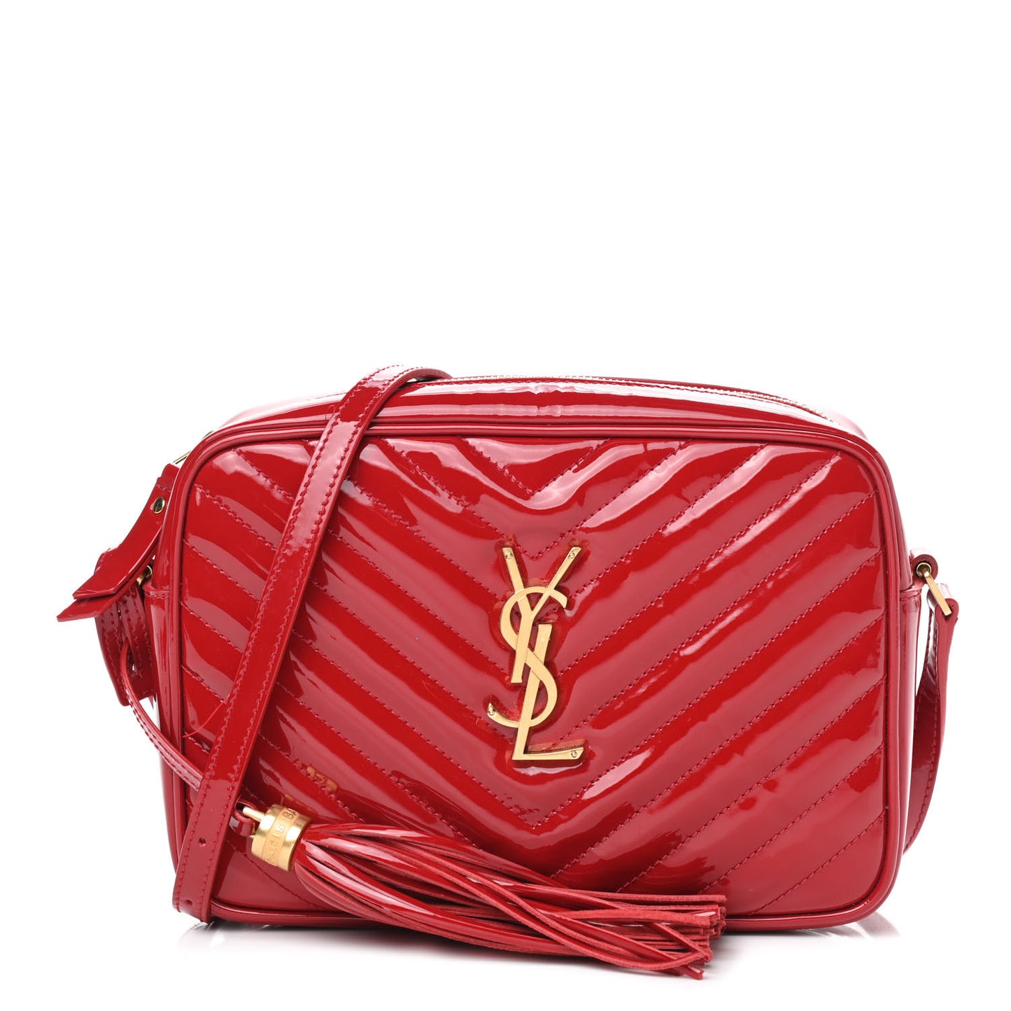 Patent Calfskin Matelasse Monogram Lou Camera Bag Red