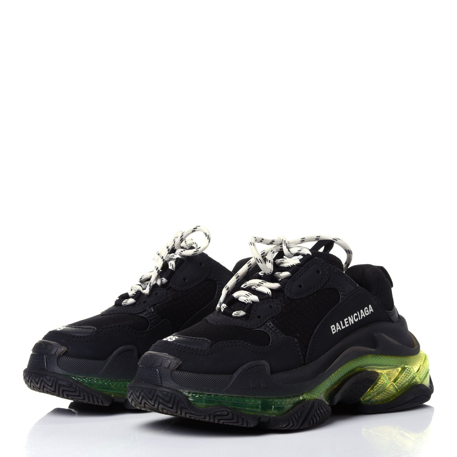Balenciaga Fabric Mesh Clear Sole Womens Triple S Sneakers 35 Black Yellow Fluo 2 of 4