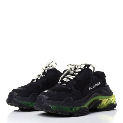 Balenciaga Fabric Mesh Clear Sole Womens Triple S Sneakers 35 Black Yellow Fluo 2 of 4