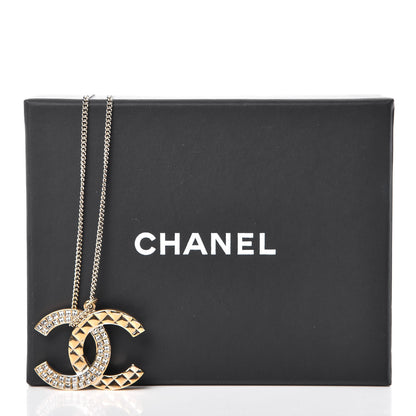 Chanel Baguette Crystal Quilted CC Pendant Necklace Gold 6 of 6
