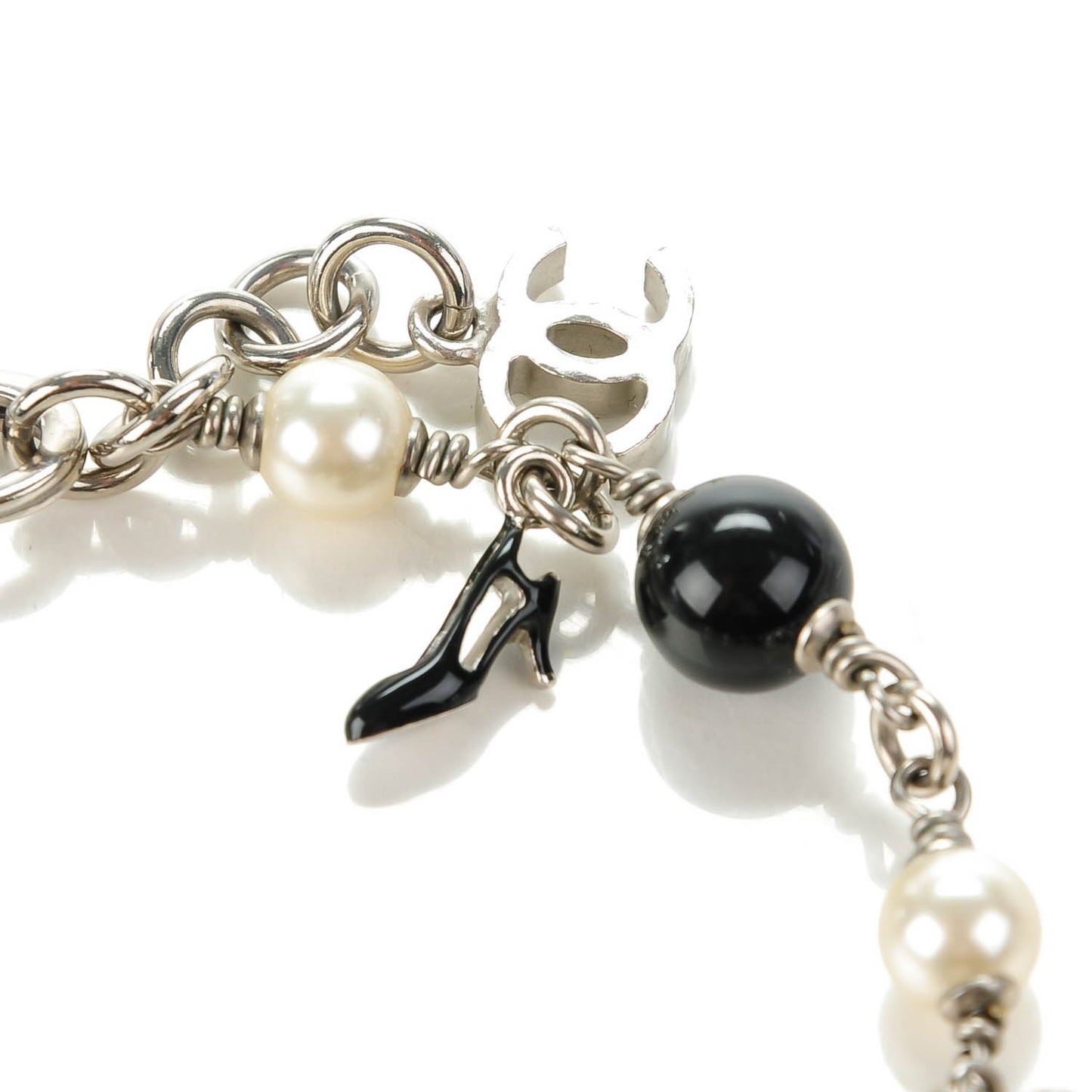 Pearl Beaded Charm Bracelet Silver